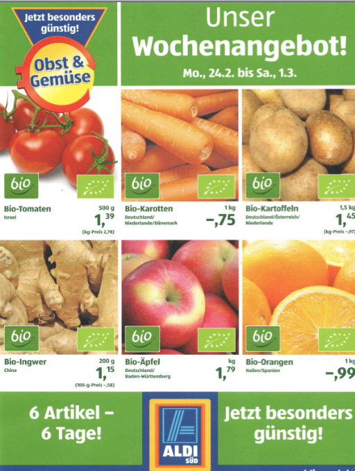 Deutschland ALDI Süd mit BioHandzettel etwa 90 verschiedene